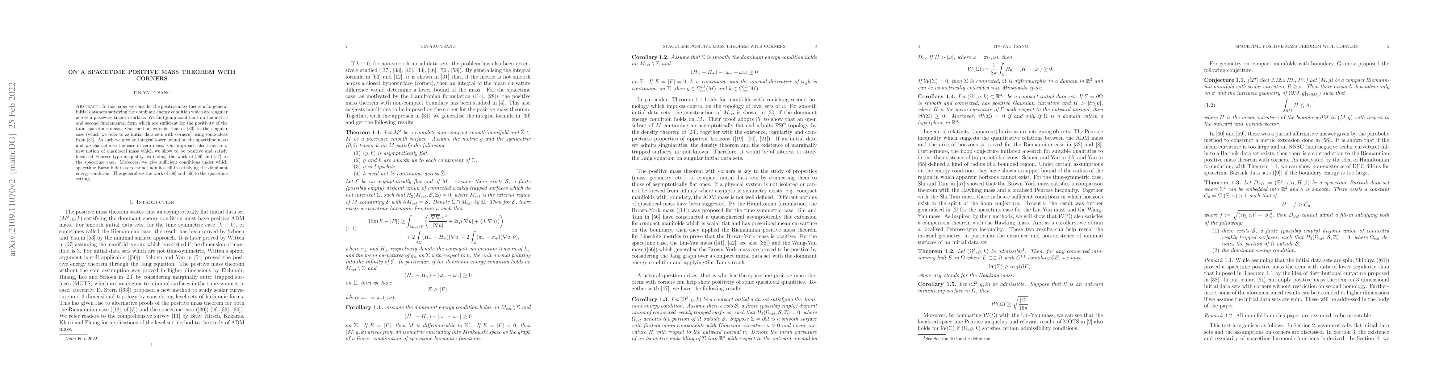 Thumbnail for On a spacetime positive mass theorem with corners