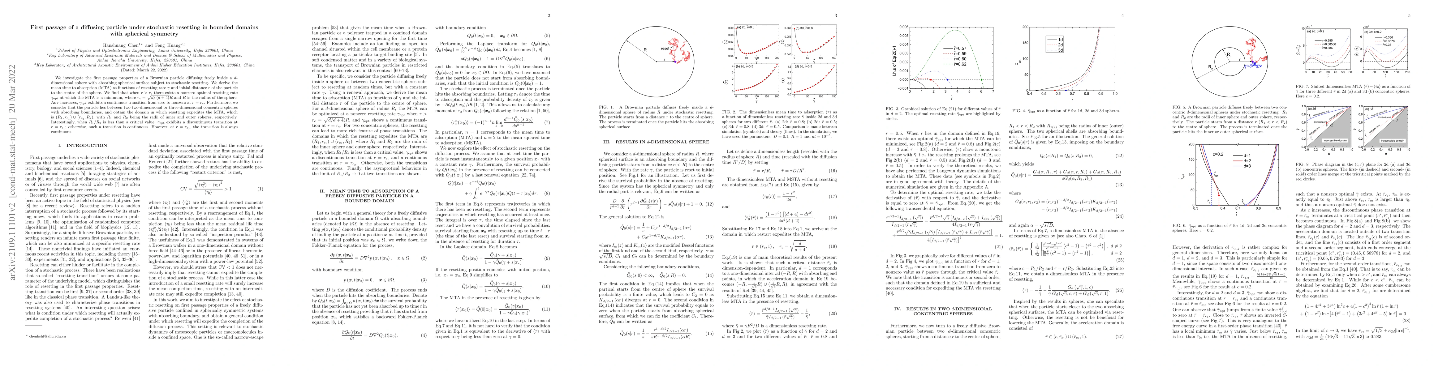Thumbnail for First passage of a diffusing particle under stochastic resetting in
  bounded domains with spherical symmetry