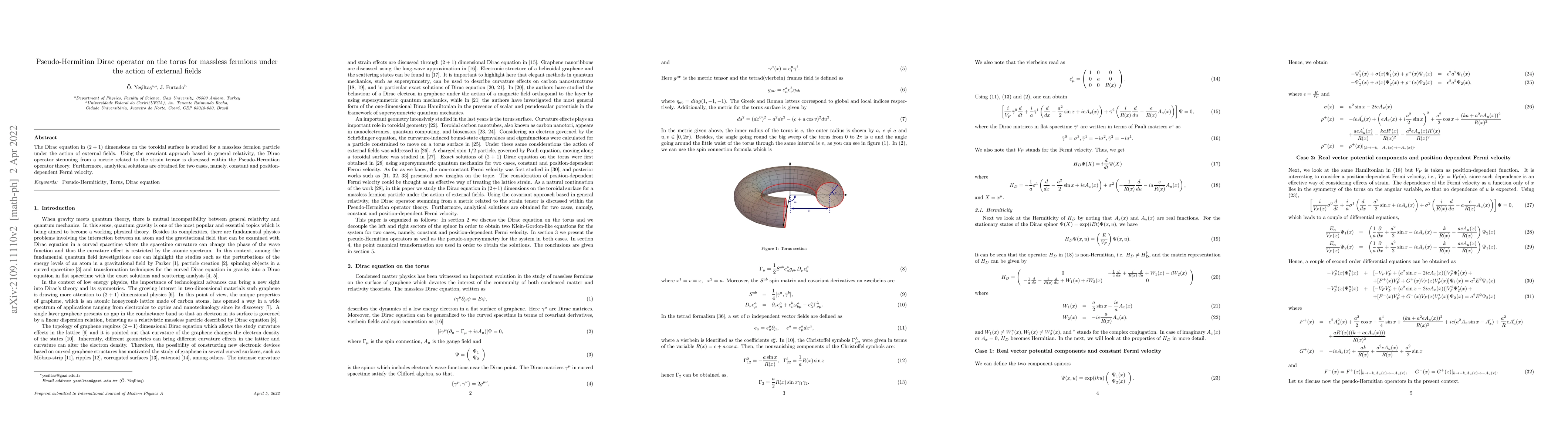 Thumbnail for Pseudo-Hermitian Dirac operator on the torus for massless fermions under
  the action of external fields