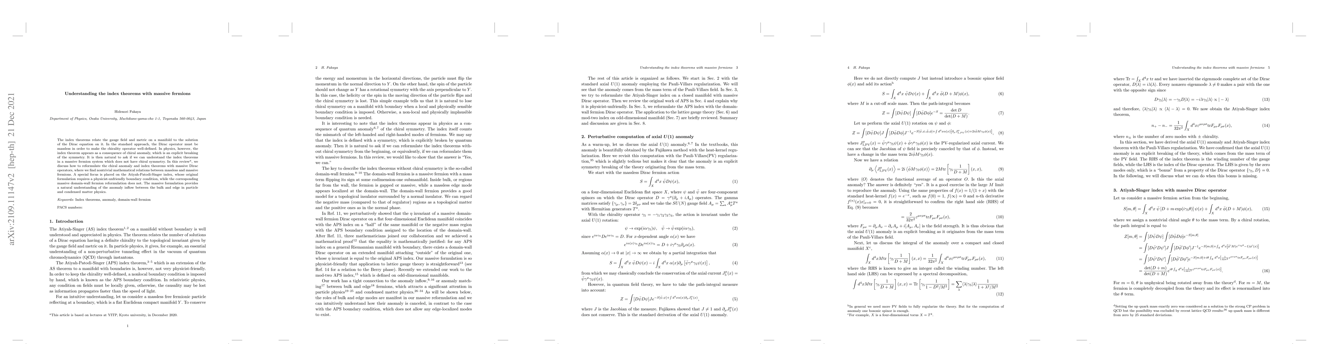Thumbnail for Understanding the index theorems with massive fermions