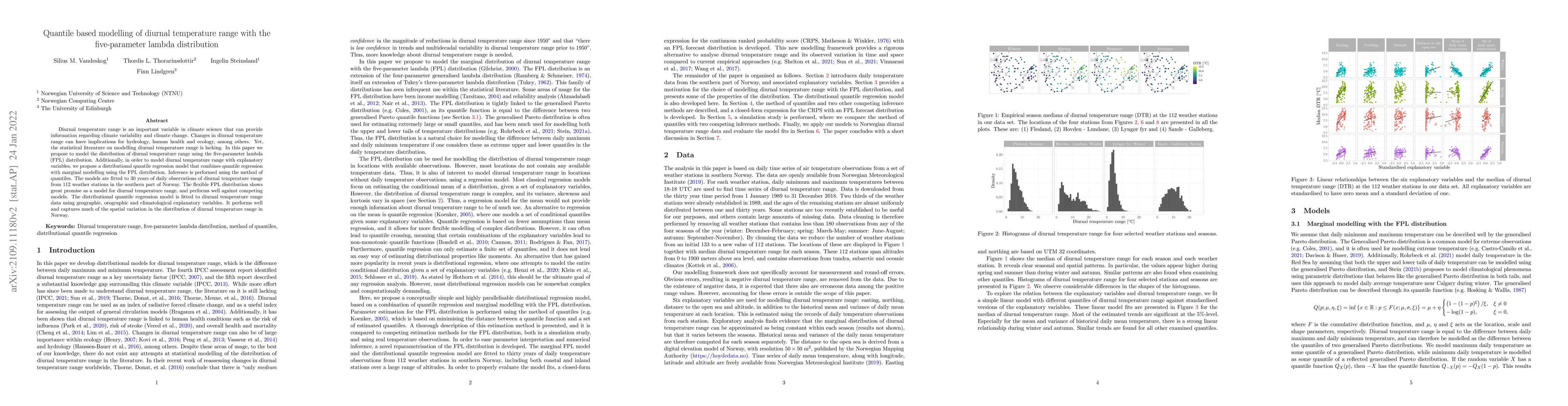 Thumbnail for Quantile based modelling of diurnal temperature range with the
  five-parameter lambda distribution