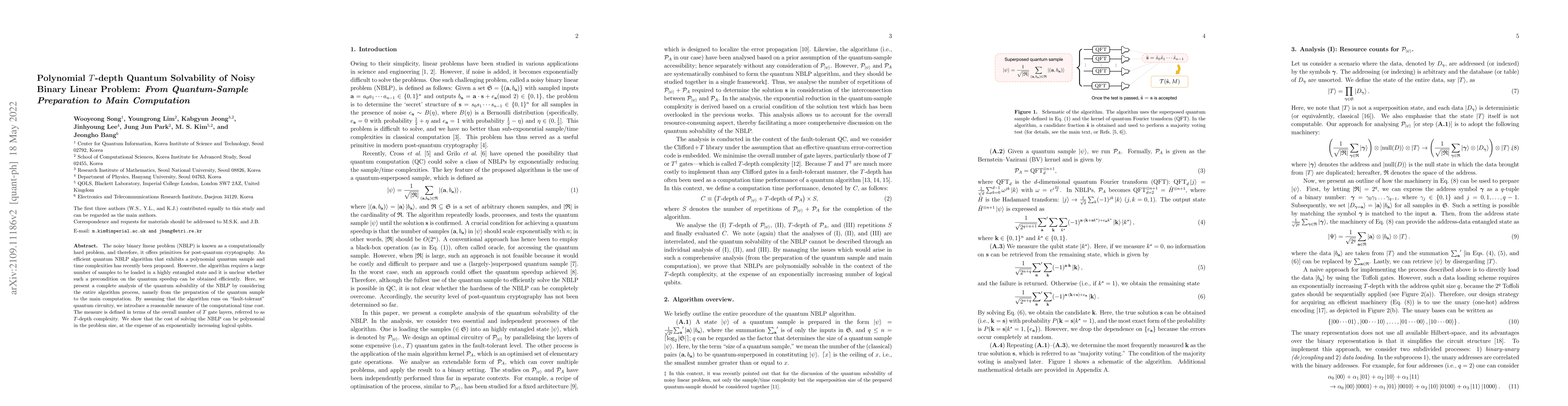 Thumbnail for Polynomial T-depth Quantum Solvability of Noisy Binary Linear Problem:
  From Quantum-Sample Preparation to Main Computation