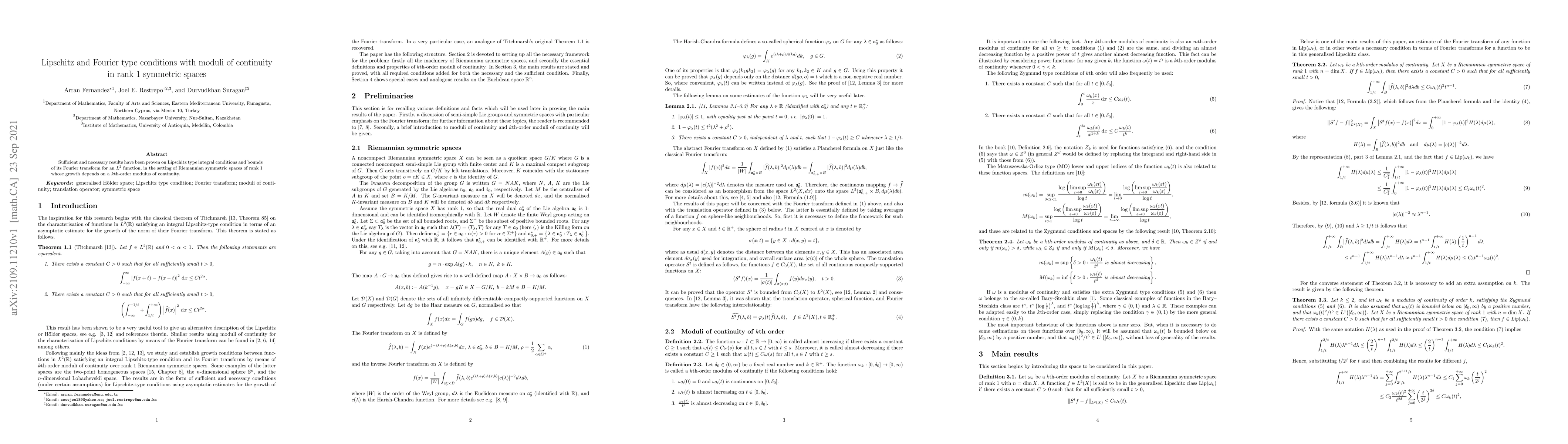 Thumbnail for Lipschitz and Fourier type conditions with moduli of continuity in rank
  1 symmetric spaces