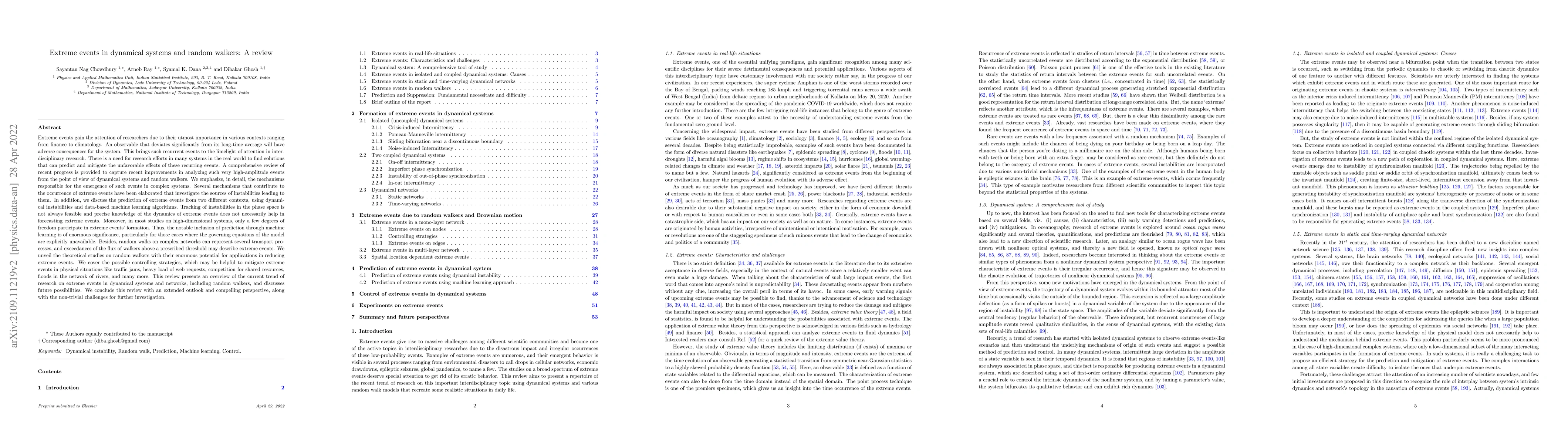Thumbnail for Extreme events in dynamical systems and random walkers: A review