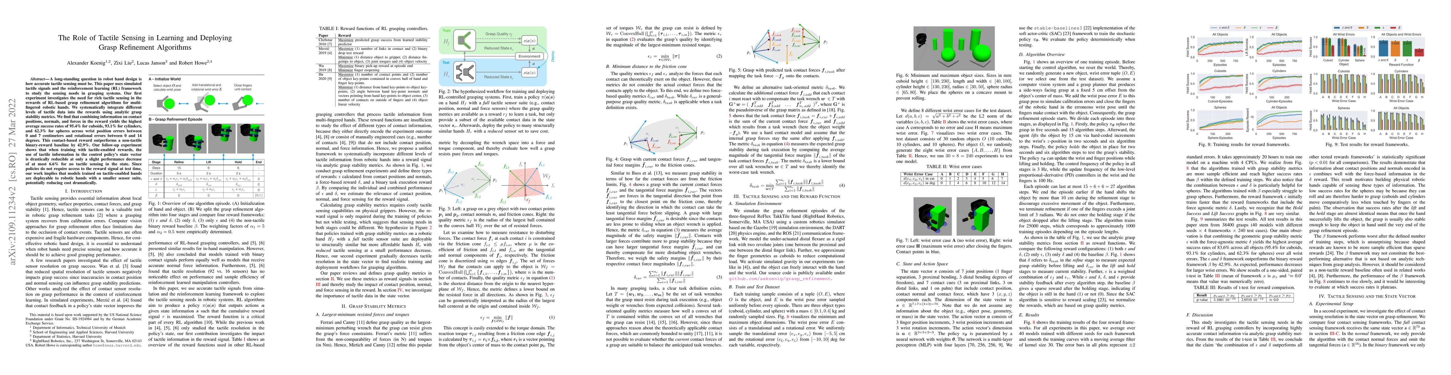 Thumbnail for The Role of Tactile Sensing in Learning and Deploying Grasp Refinement
  Algorithms