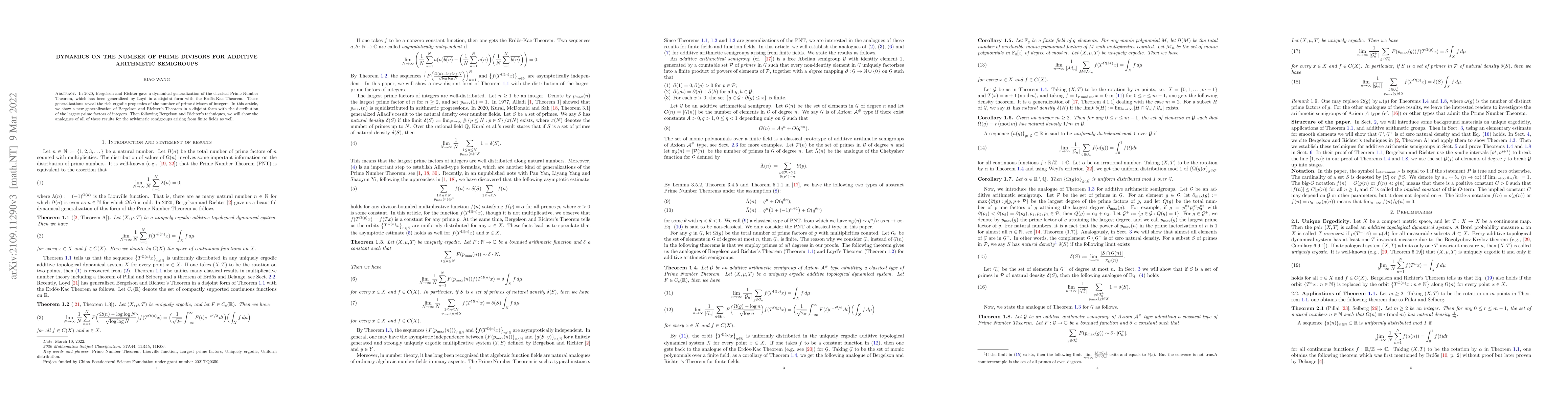 Thumbnail for Dynamics on the number of prime divisors for additive arithmetic
  semigroups