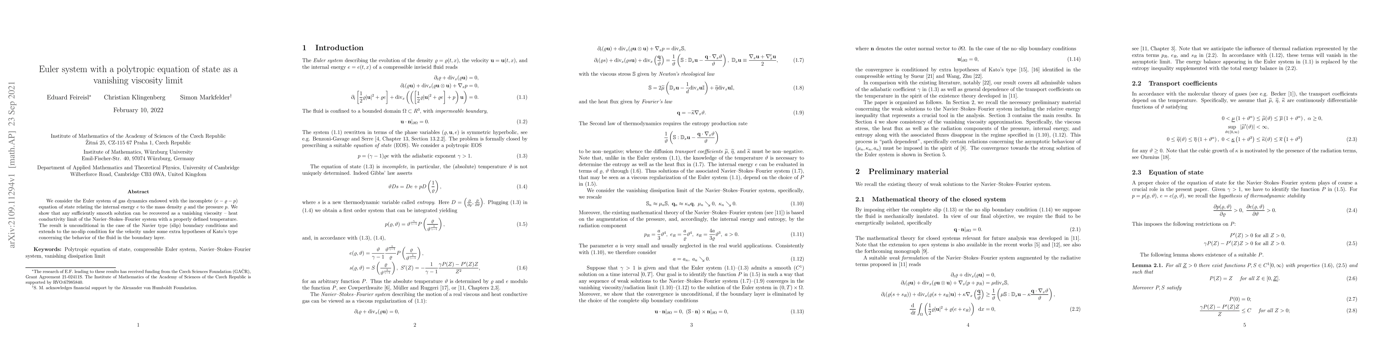 Thumbnail for Euler system with a polytropic equation of state as a vanishing
  viscosity limit