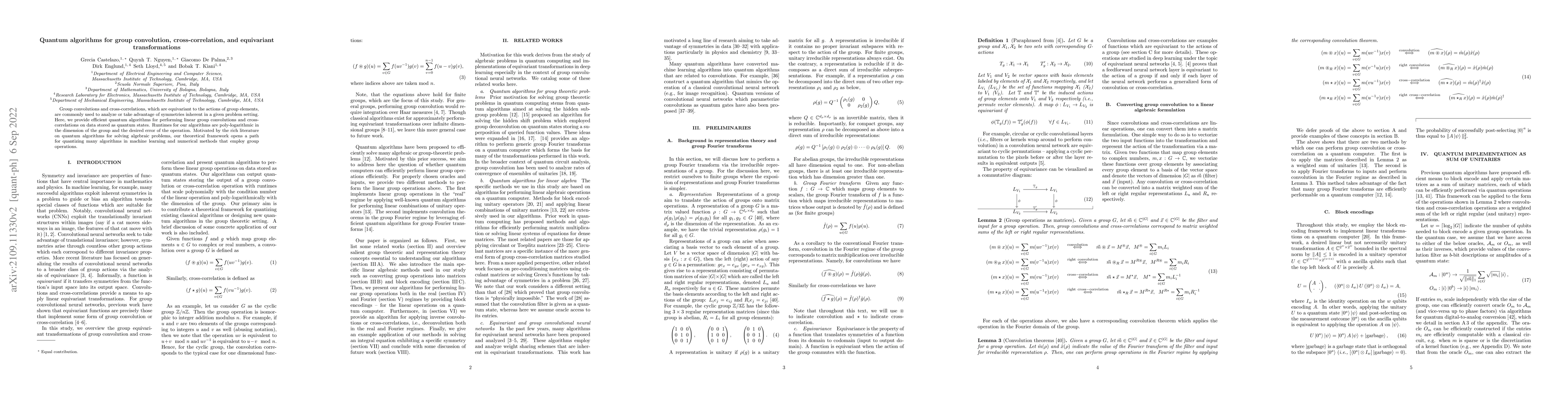 Thumbnail for Quantum algorithms for group convolution, cross-correlation, and
  equivariant transformations