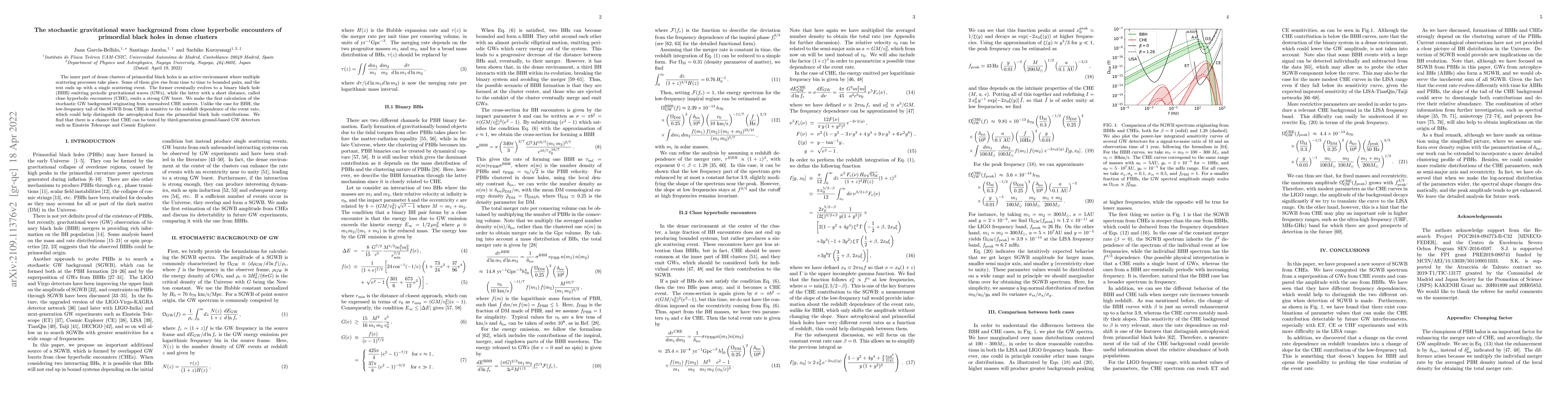 Thumbnail for The stochastic gravitational wave background from close hyperbolic
  encounters of primordial black holes in dense clusters