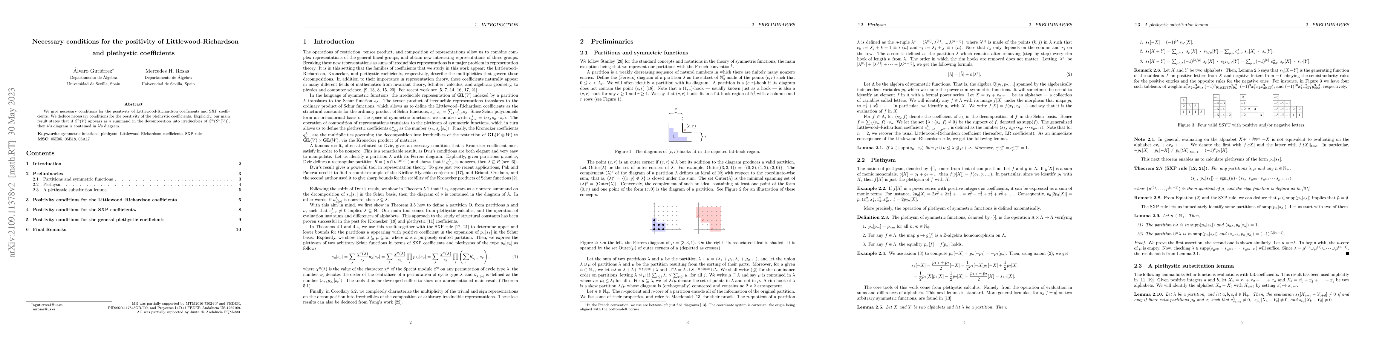 Thumbnail for Necessary conditions for the positivity of Littlewood-Richardson and
  plethystic coefficients