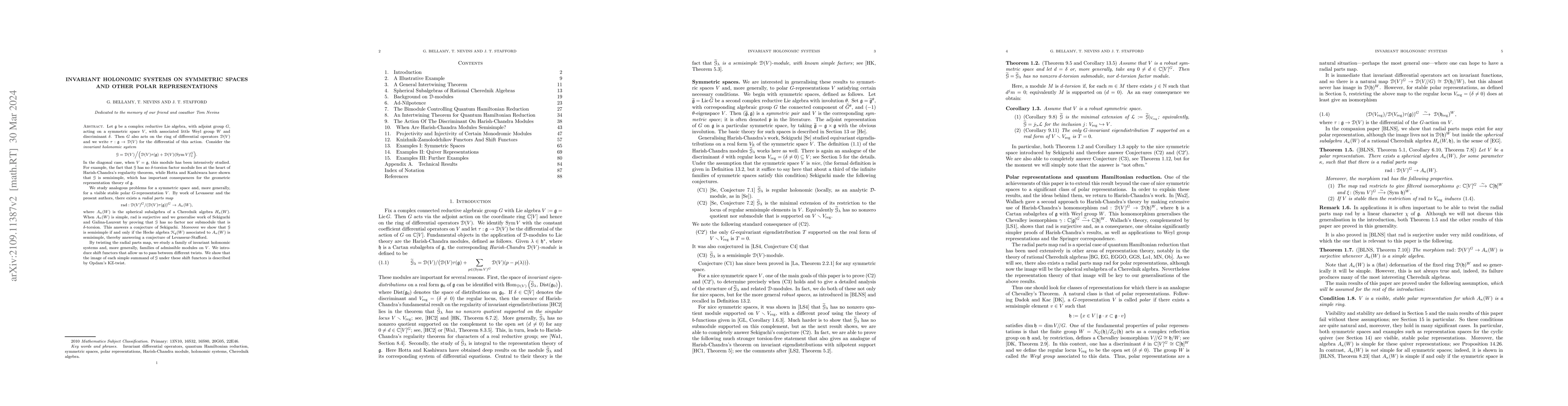Thumbnail for Invariant holonomic systems on symmetric spaces and other polar
  representations