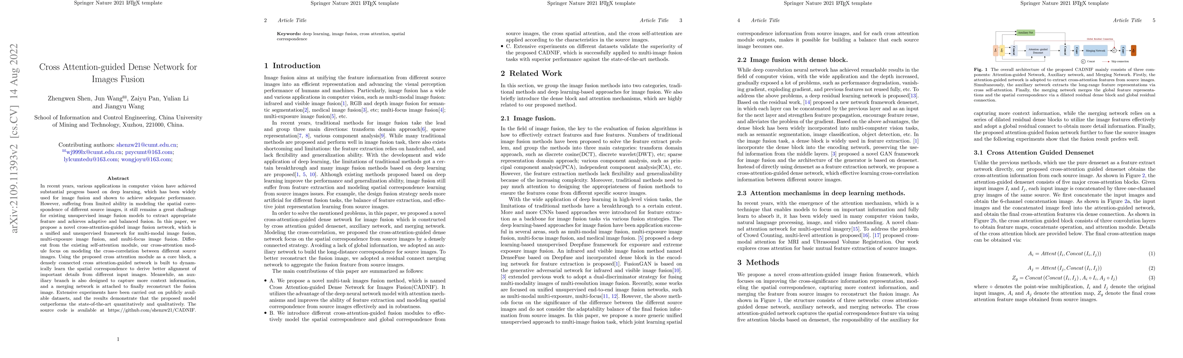 Thumbnail for Cross Attention-guided Dense Network for Images Fusion