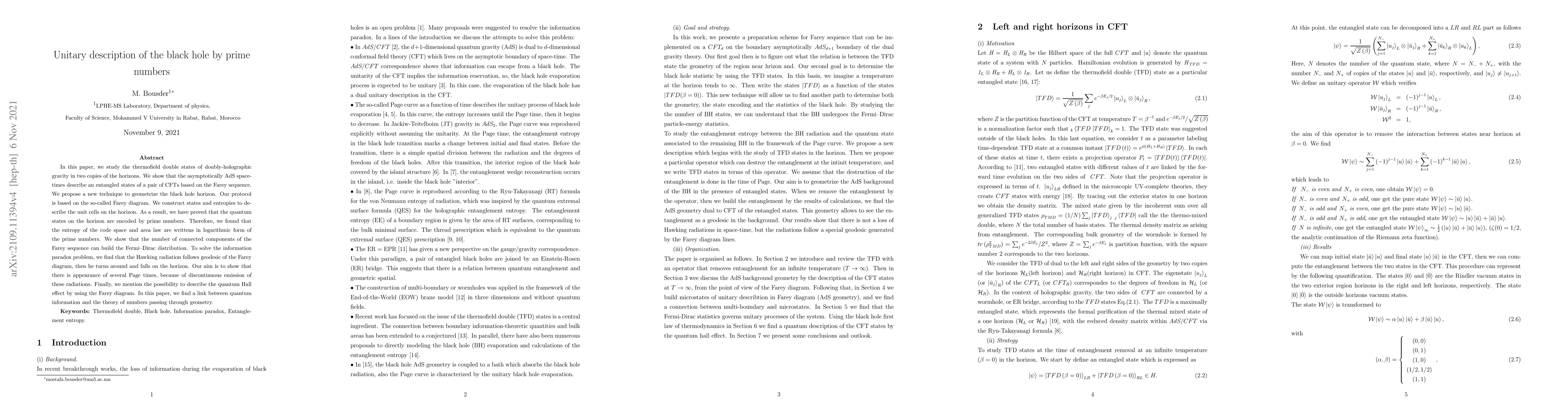 Thumbnail for Unitary description of the black hole by prime numbers