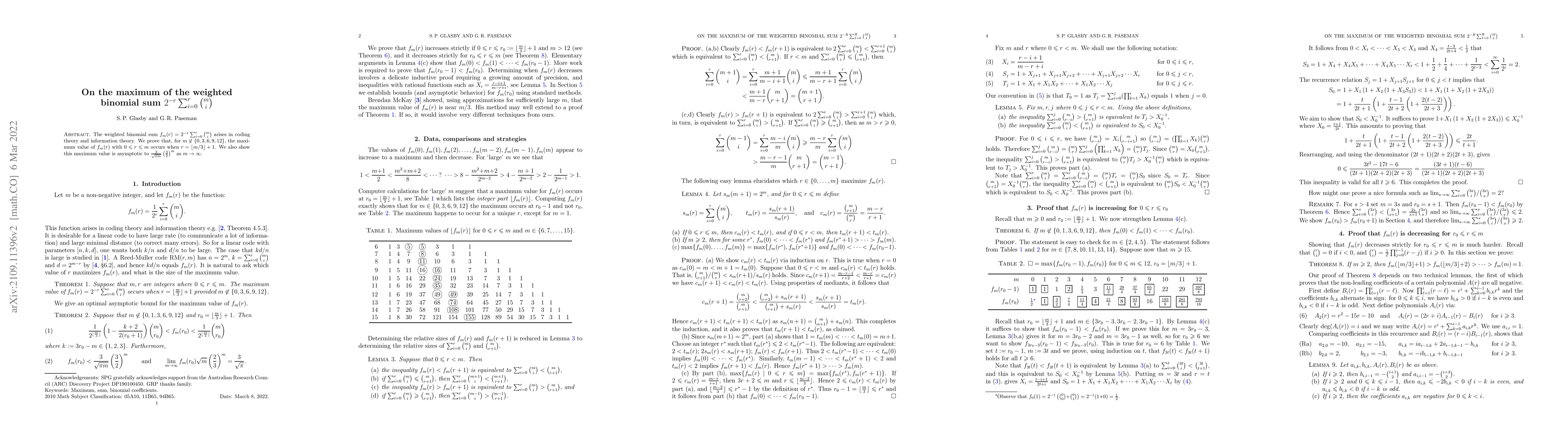Thumbnail for On the maximum of the weighted binomial sum
  $2^{-r}\sum_{i=0}^r\binom{m}{i}$