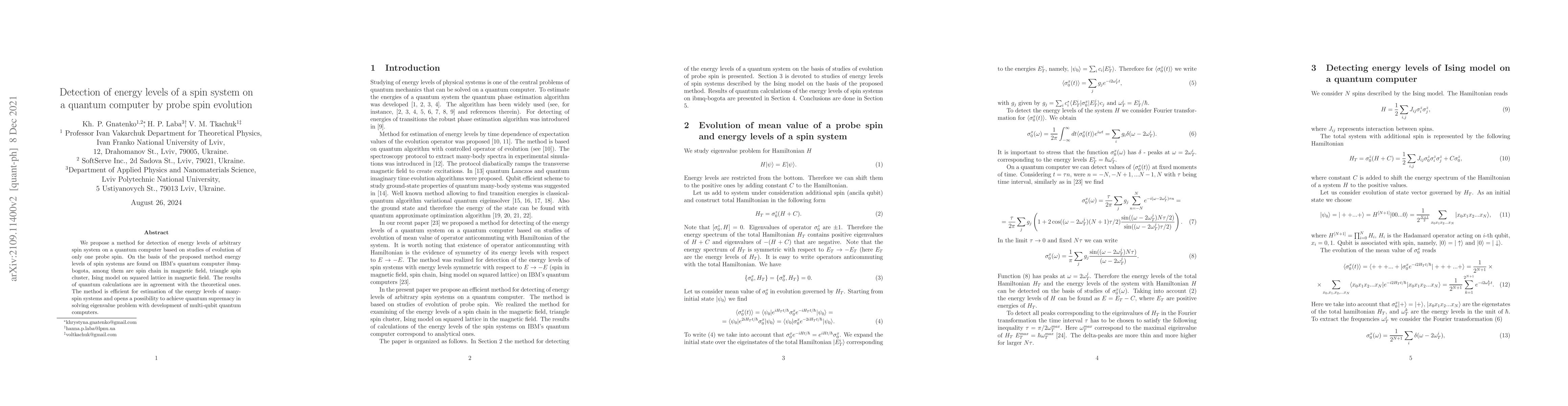 Thumbnail for Detection of energy levels of a spin system on a quantum computer by
  probe spin evolution