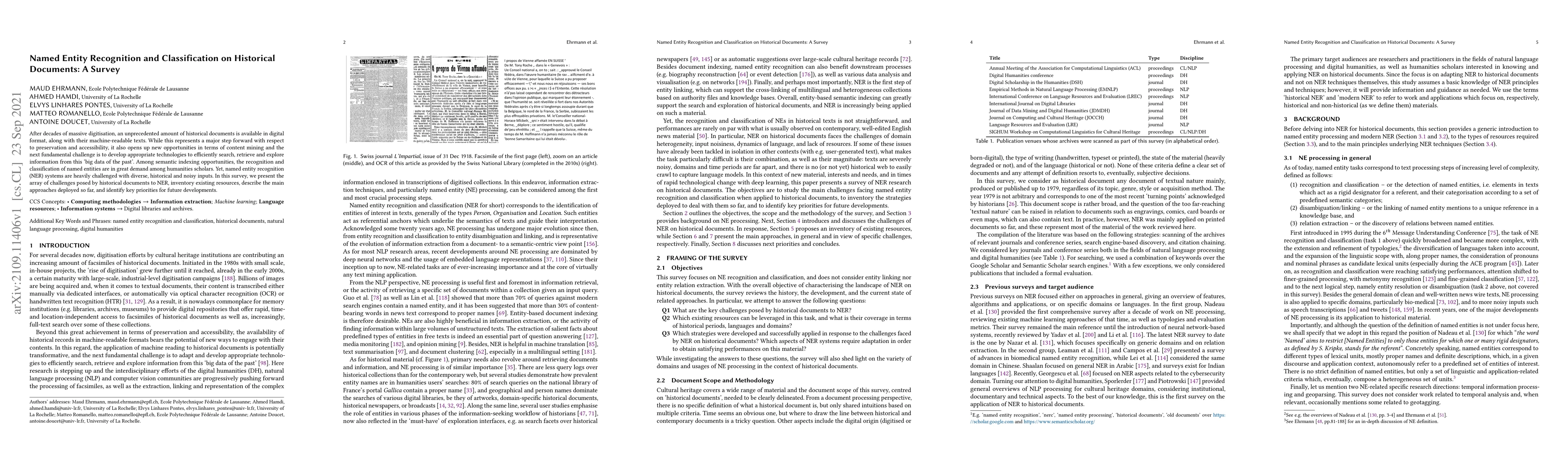 Thumbnail for Named Entity Recognition and Classification on Historical Documents: A
  Survey