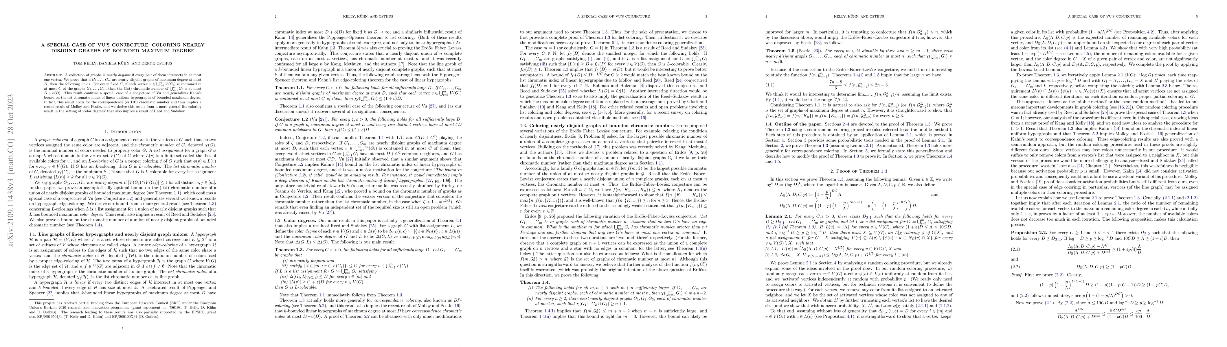 Thumbnail for A special case of Vu's conjecture: Coloring nearly disjoint graphs of
  bounded maximum degree