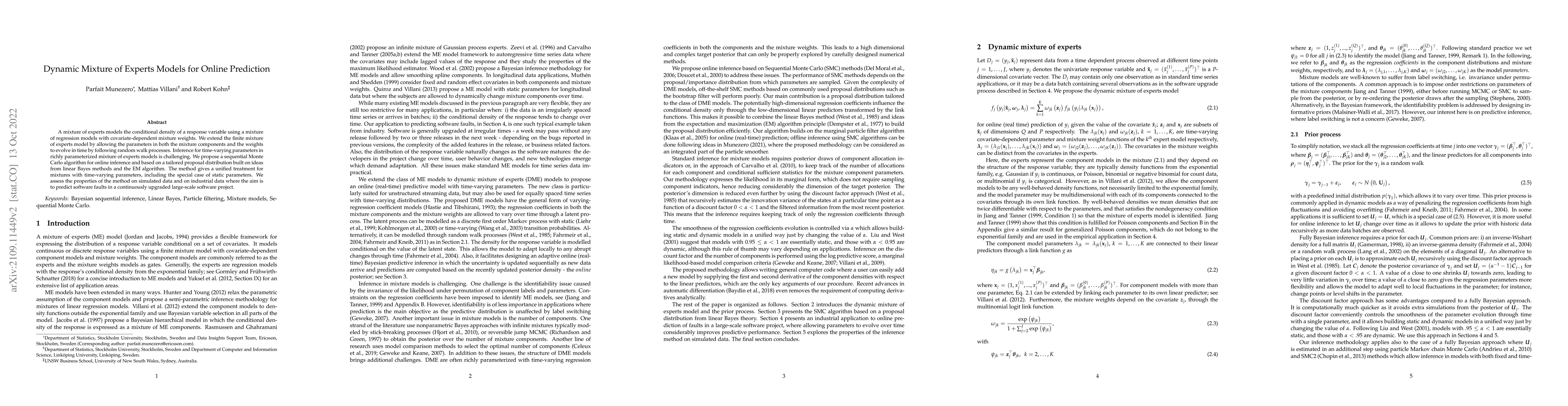 Thumbnail for Dynamic Mixture of Experts Models for Online Prediction
