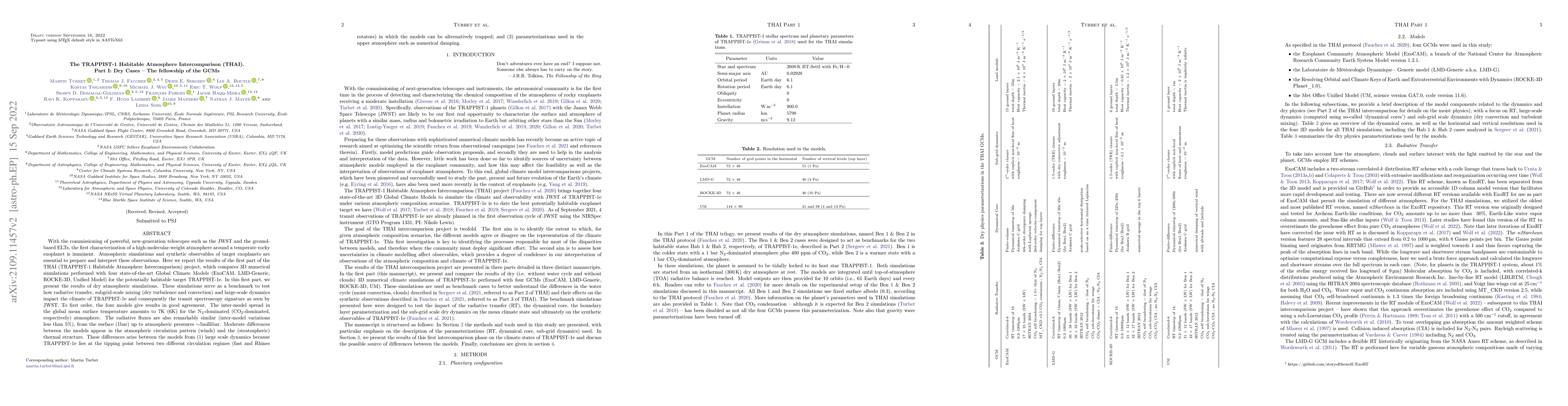 Thumbnail for The TRAPPIST-1 Habitable Atmosphere Intercomparison (THAI). Part I: Dry
  Cases -- The fellowship of the GCMs
