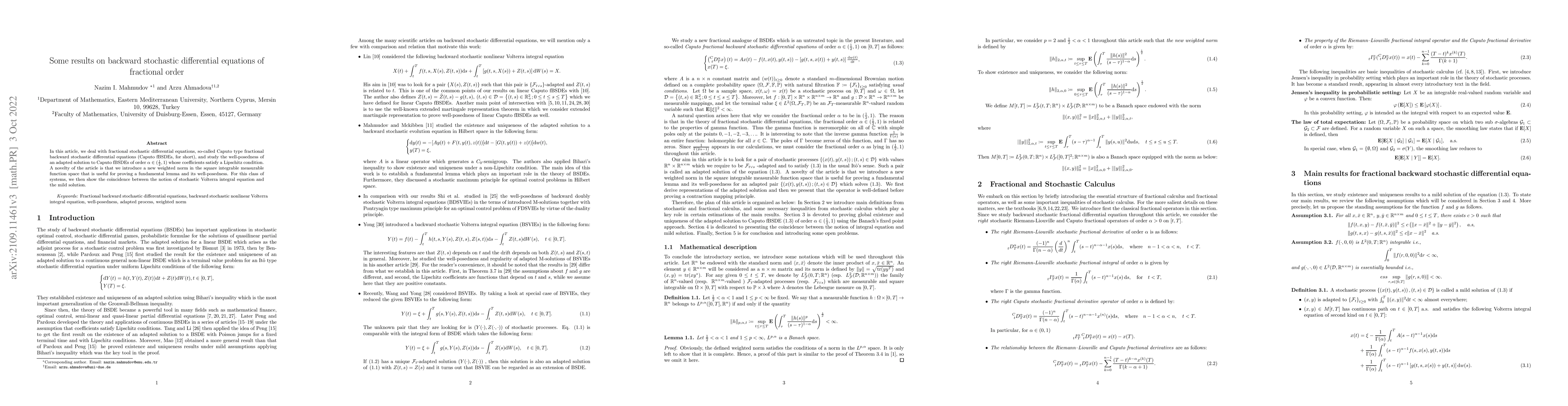 Thumbnail for Some Results on Backward Stochastic Differential Equations of Fractional
  Order