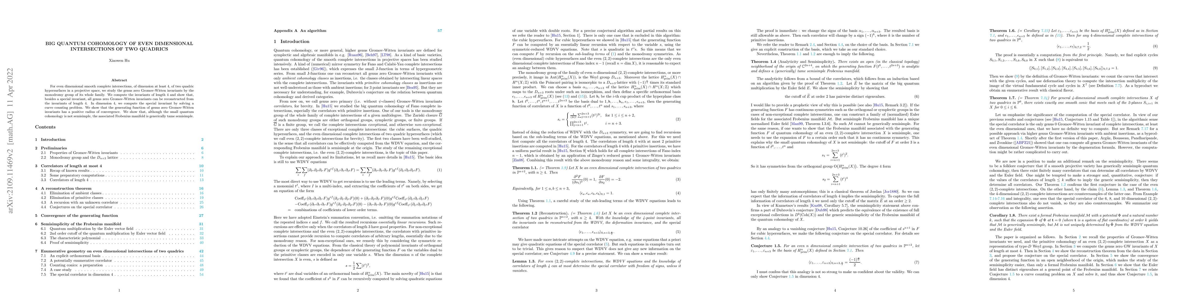 Thumbnail for Big quantum cohomology of even dimensional intersections of two quadrics