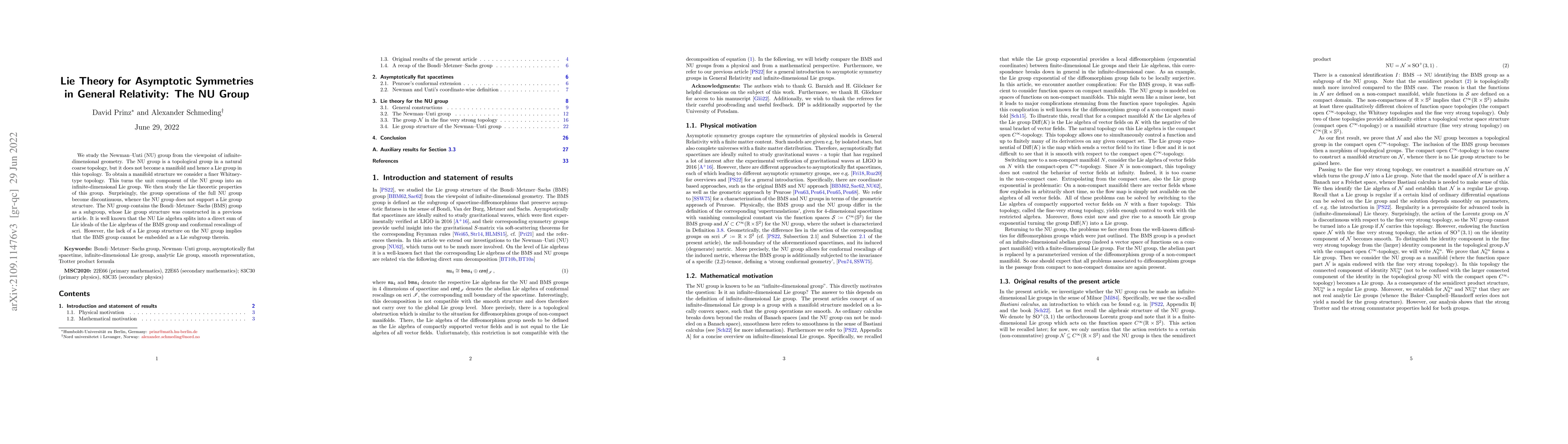 Thumbnail for Lie Theory for Asymptotic Symmetries in General Relativity: The NU Group
