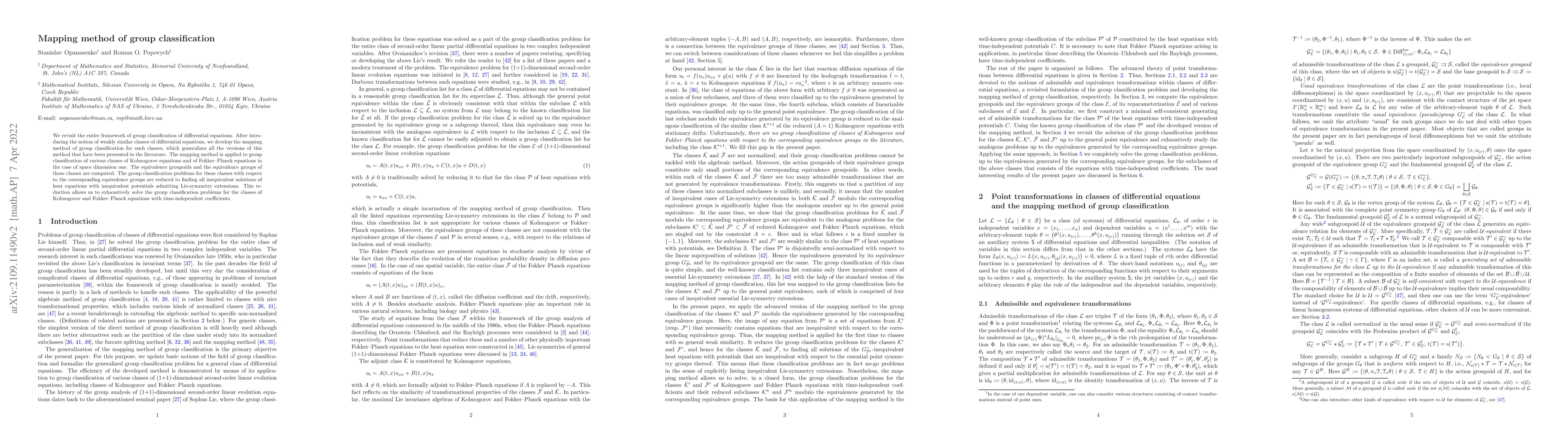Thumbnail for Mapping method of group classification