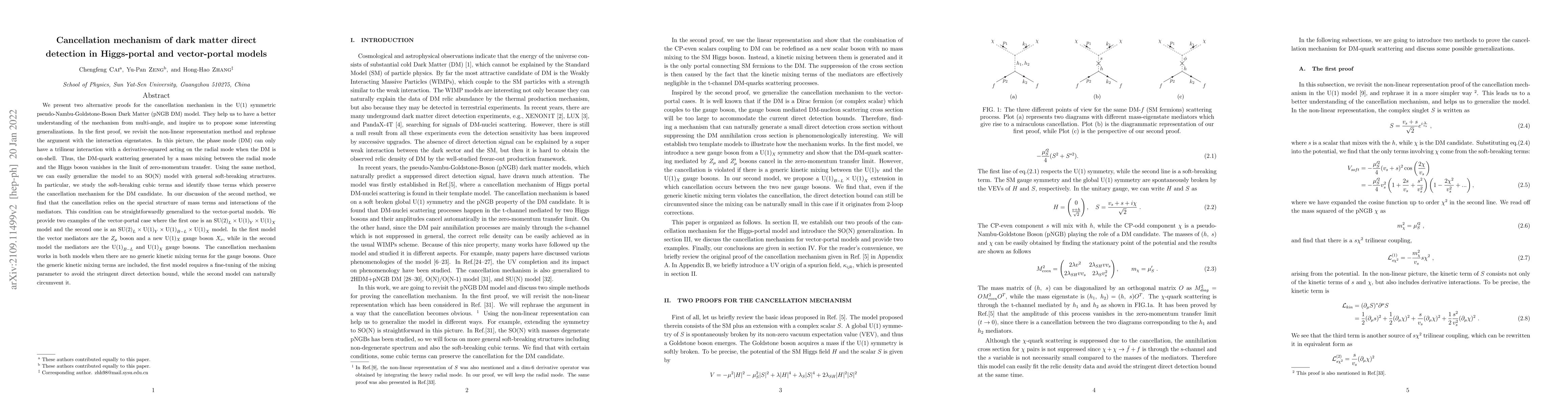 Thumbnail for Cancellation mechanism of dark matter direct detection in Higgs-portal
  and vector-portal models