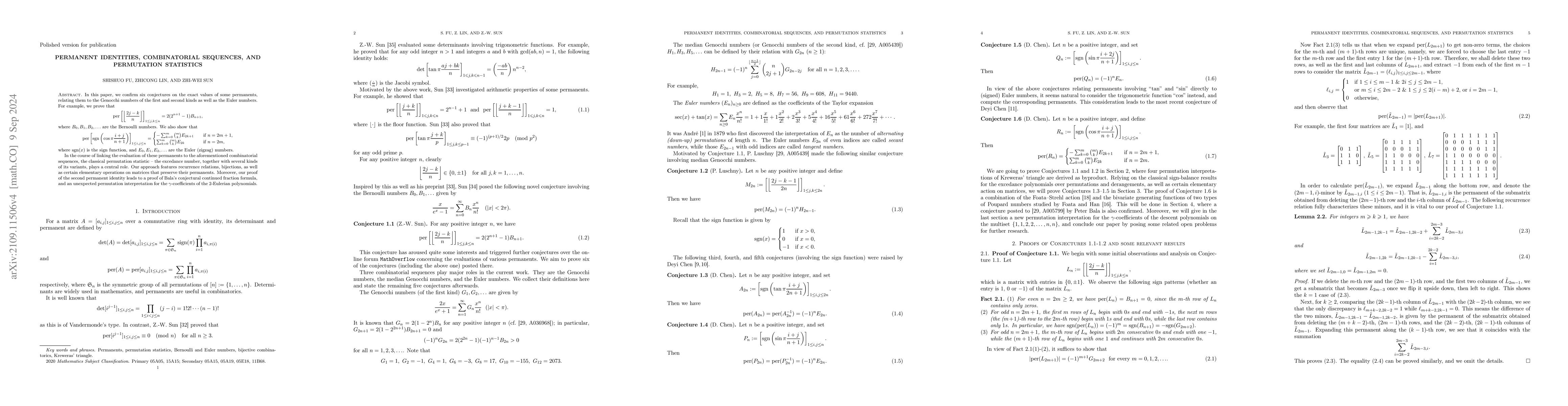 Thumbnail for Proof of several conjectures relating permanents to combinatorial
  sequences