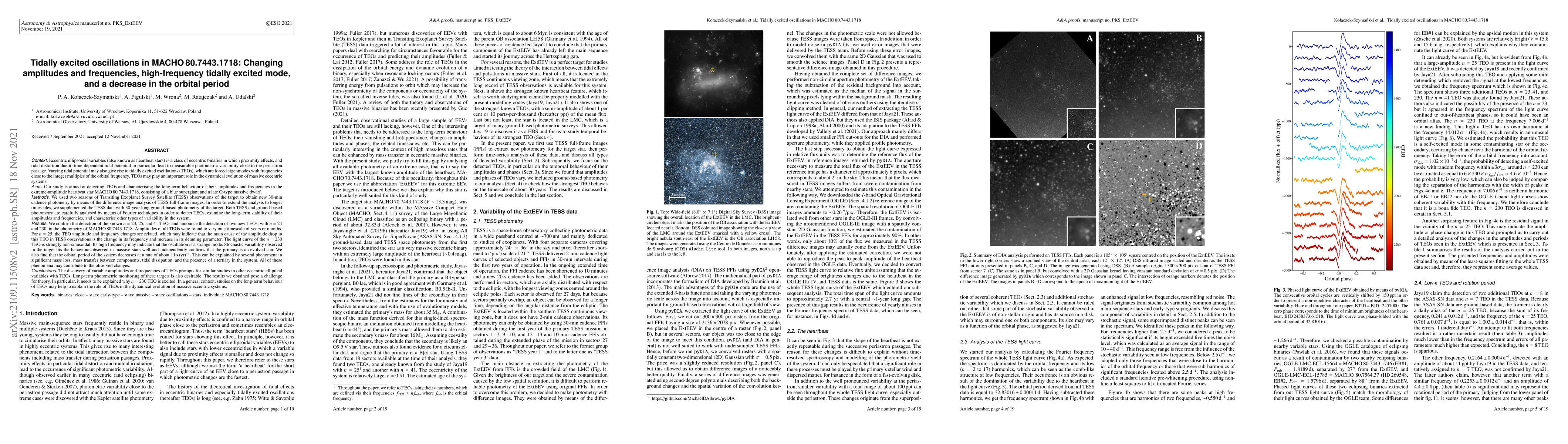 Thumbnail for Tidally excited oscillations in MACHO 80.7443.1718: Changing amplitudes
  and frequencies, high-frequency tidally excited mode, and a decrease in the
  orbital period