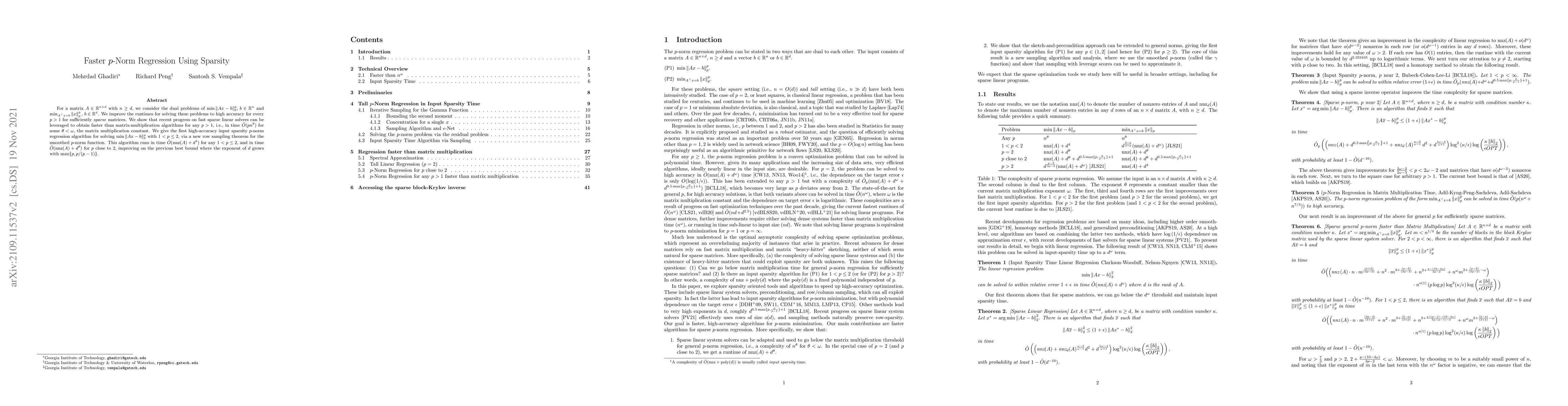 Thumbnail for Faster $p$-Norm Regression Using Sparsity