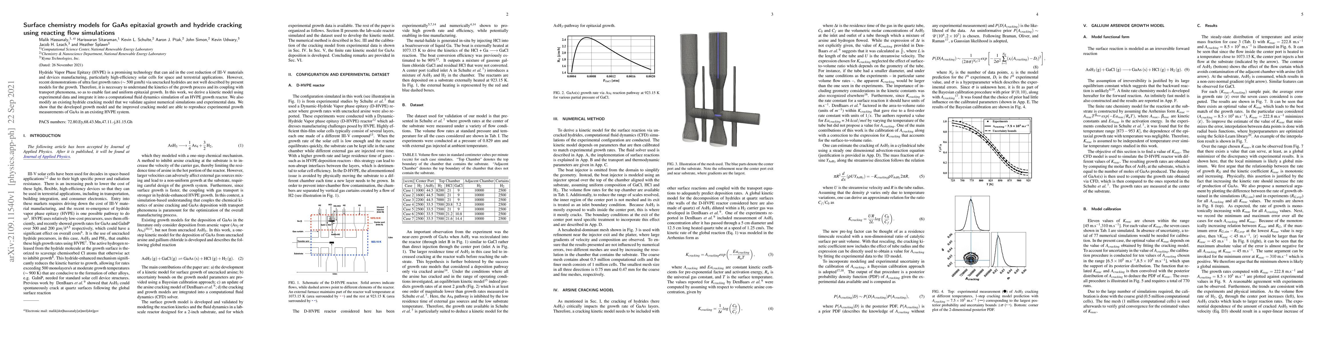 Thumbnail for Surface chemistry models for GaAs epitaxial growth and hydride cracking
  using reacting flow simulations