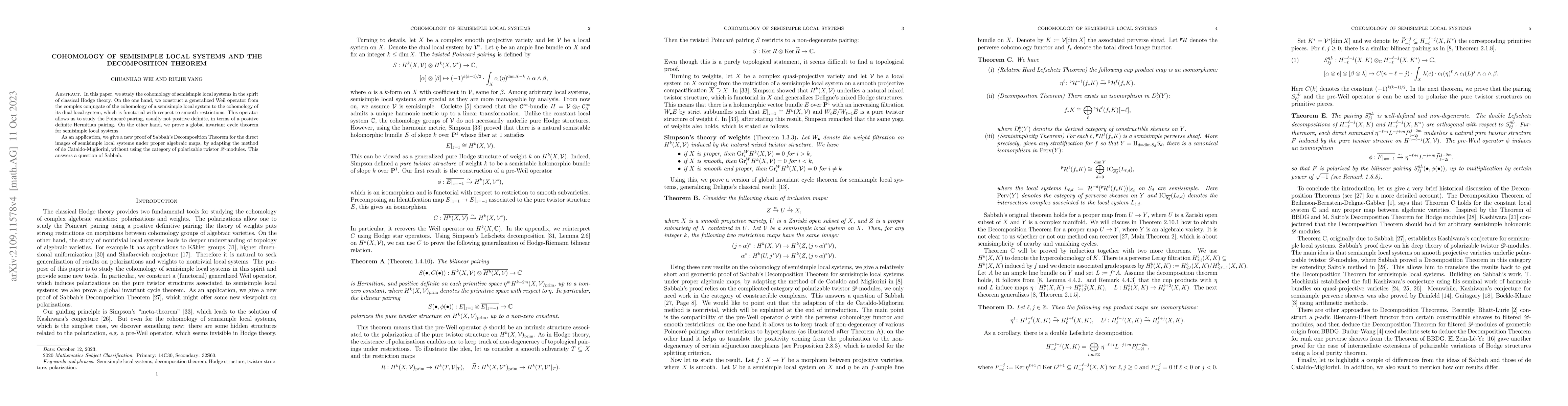 Thumbnail for Cohomology of semisimple local systems and the Decomposition theorem