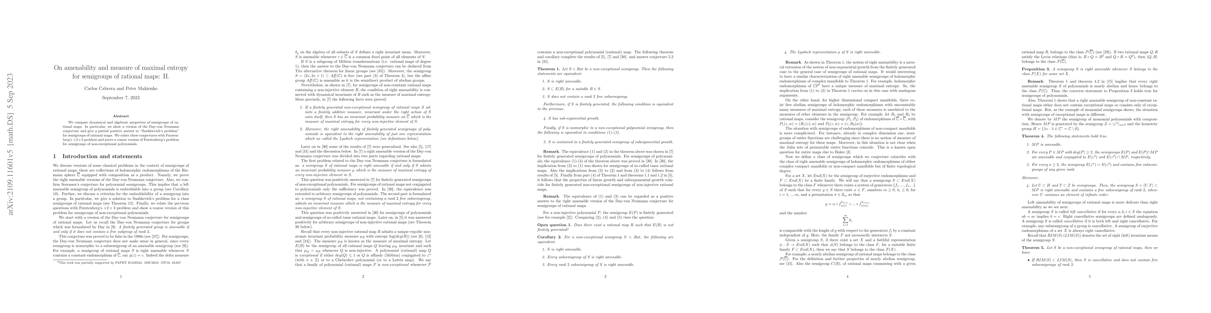 Thumbnail for On amenability and measure of maximal entropy for semigroups of rational
  maps: II