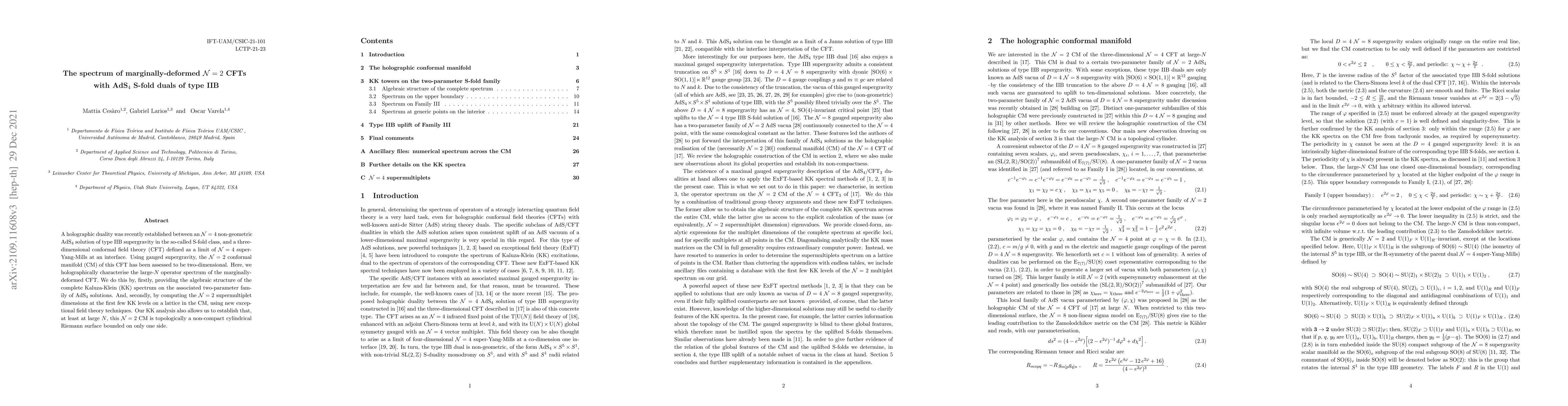 Thumbnail for The spectrum of marginally-deformed ${\cal N} = 2$ CFTs with AdS$_4$
  S-fold duals of type IIB