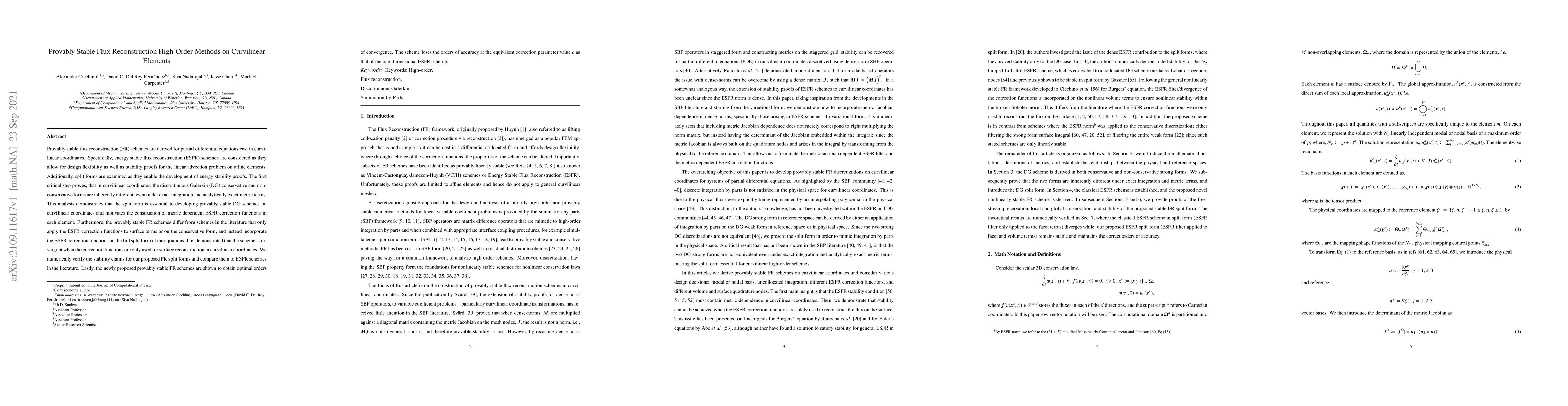 Thumbnail for Provably Stable Flux Reconstruction High-Order Methods on Curvilinear
  Elements