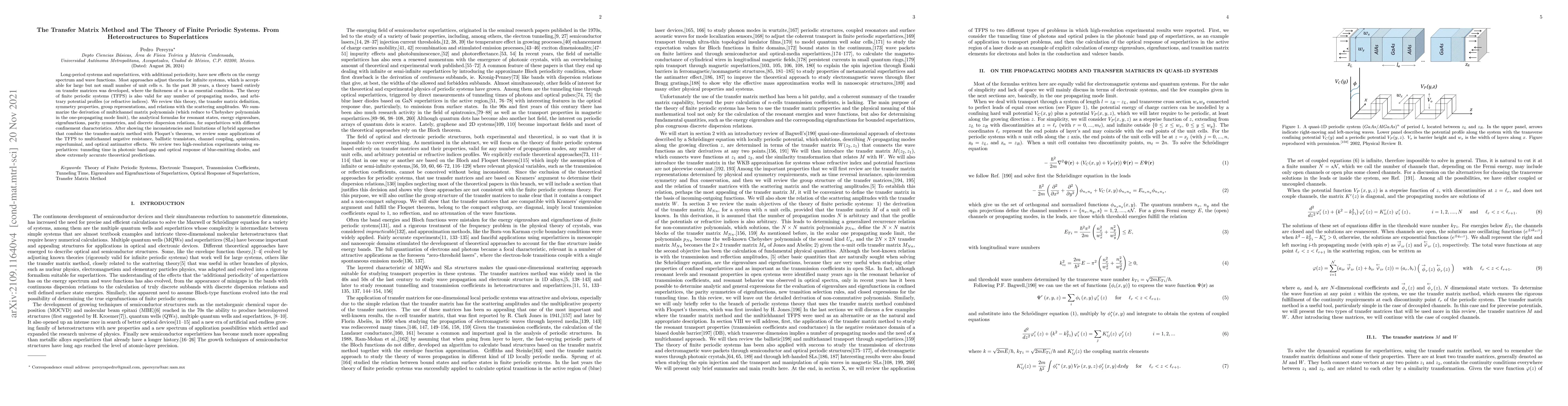 Thumbnail for The Transfer Matrix Method and The Theory of Finite Periodic Systems.
  From Heterostructures to Superlattices