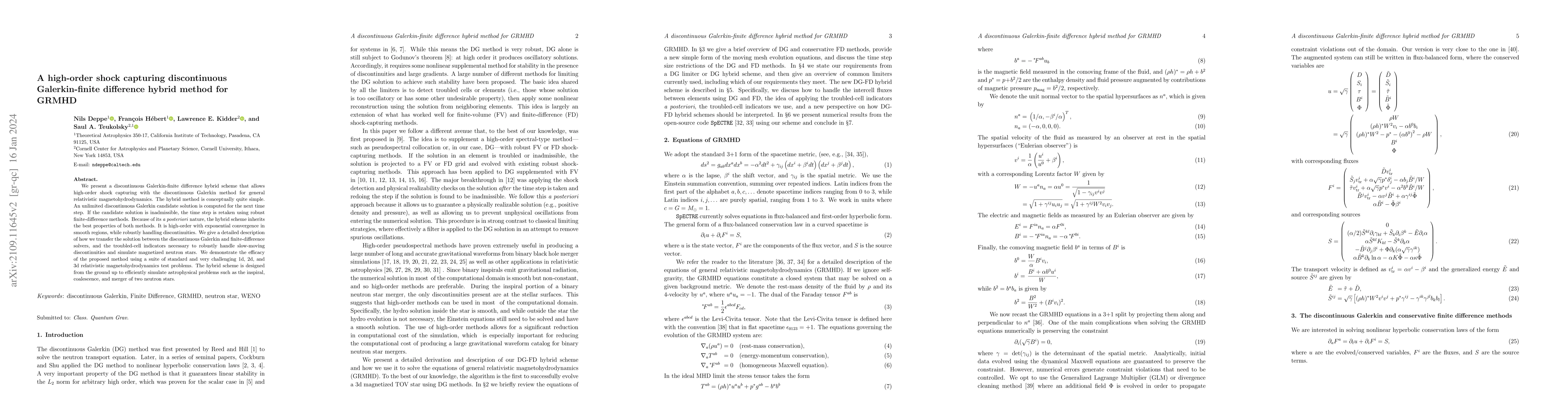 Thumbnail for A high-order shock capturing discontinuous Galerkin-finite-difference
  hybrid method for GRMHD