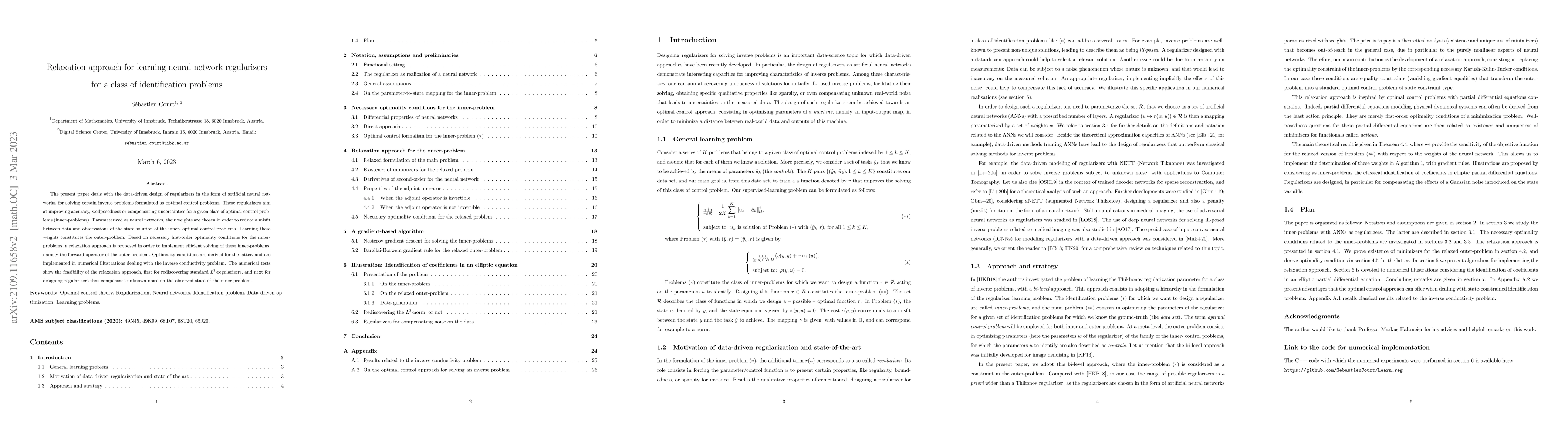 Thumbnail for Relaxation approach for learning neural network regularizers for a class
  of identification problems
