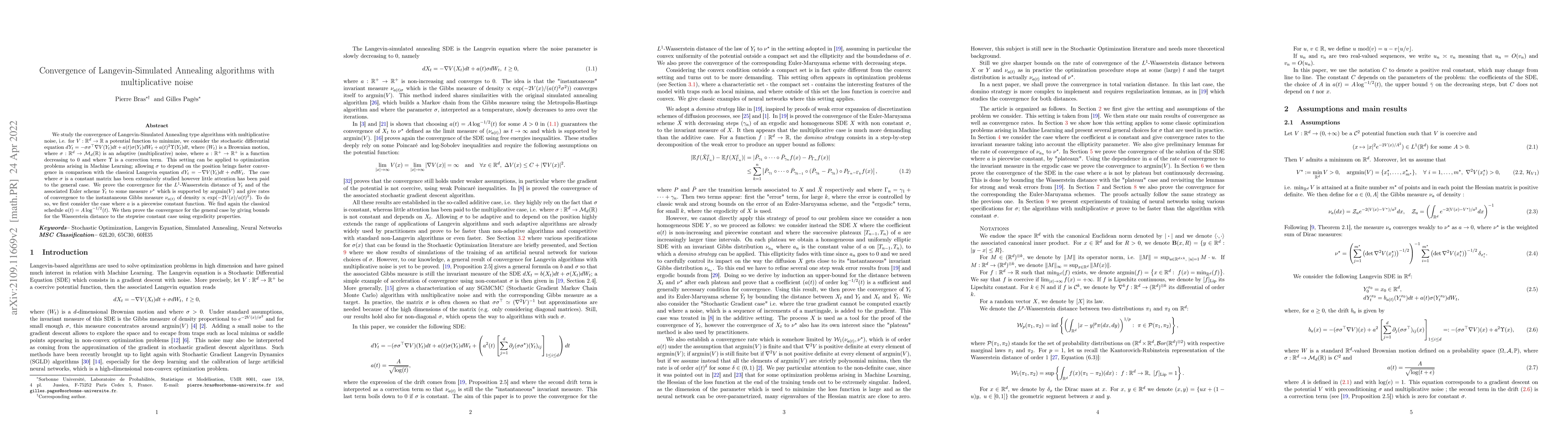 Thumbnail for Convergence of Langevin-Simulated Annealing algorithms with
  multiplicative noise