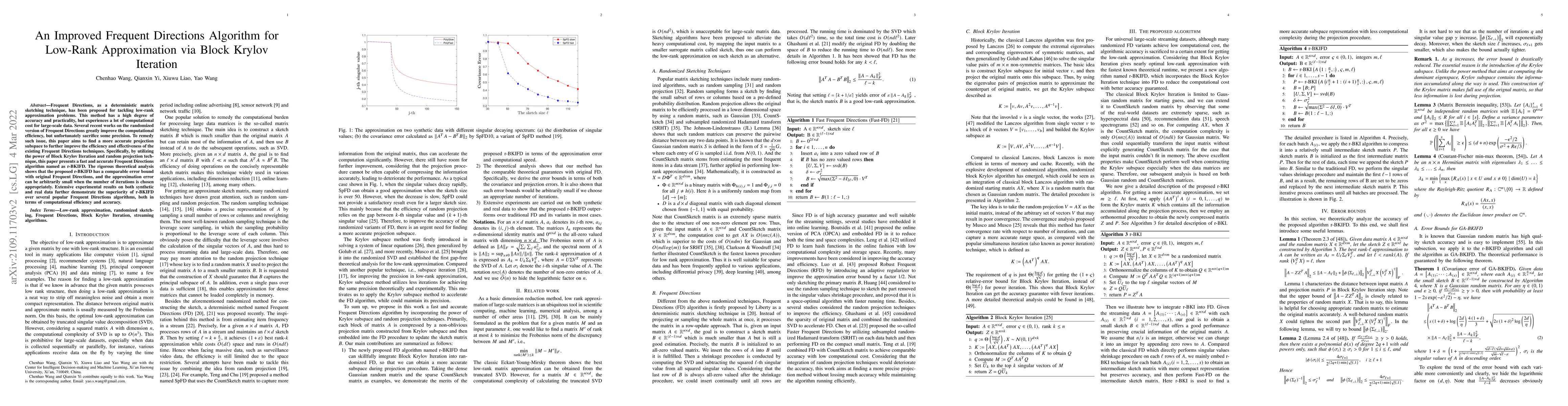Thumbnail for An Improved Frequent Directions Algorithm for Low-Rank Approximation via
  Block Krylov Iteration