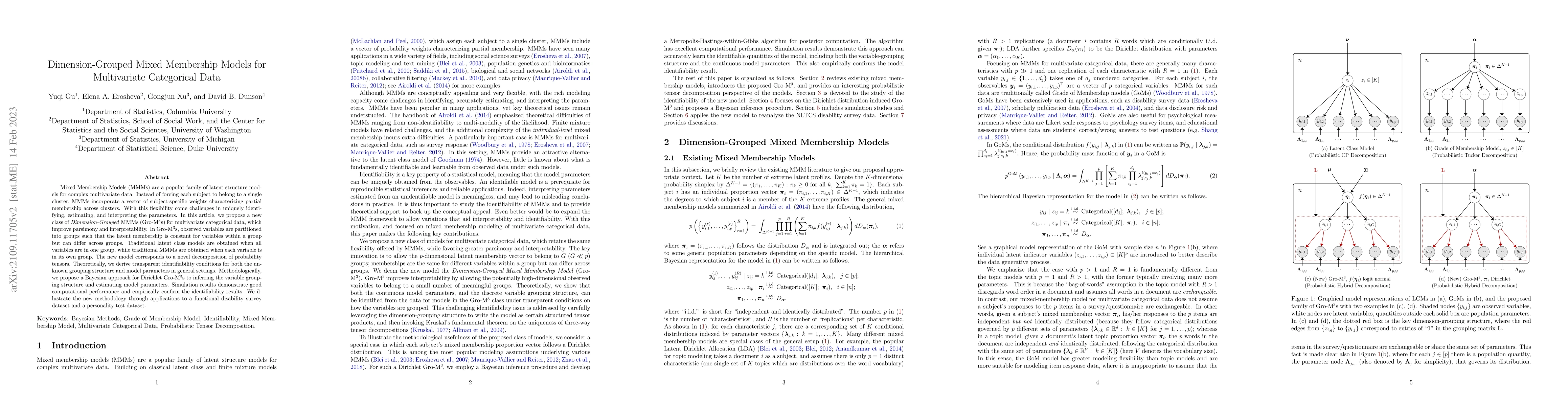 Thumbnail for Dimension-Grouped Mixed Membership Models for Multivariate Categorical
  Data