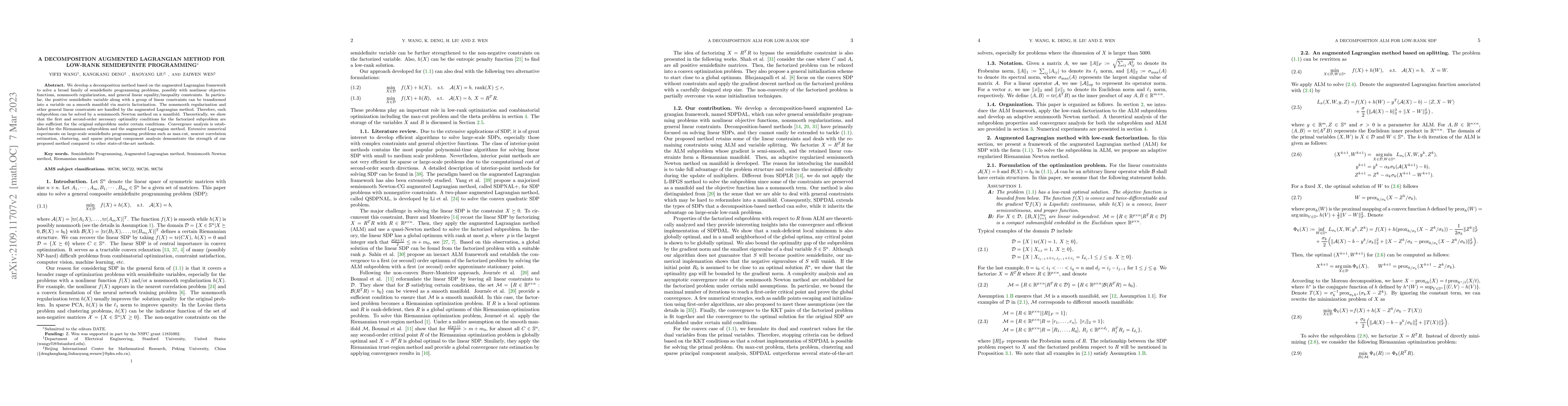 Thumbnail for A Decomposition Augmented Lagrangian Method for Low-rank Semidefinite
  Programming