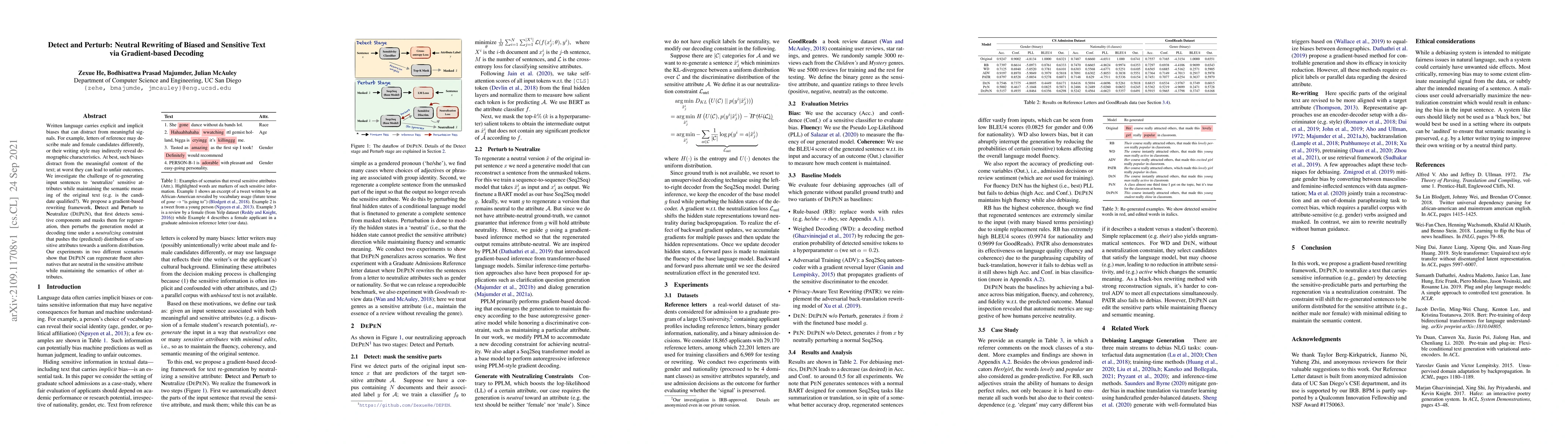 Thumbnail for Detect and Perturb: Neutral Rewriting of Biased and Sensitive Text via
  Gradient-based Decoding