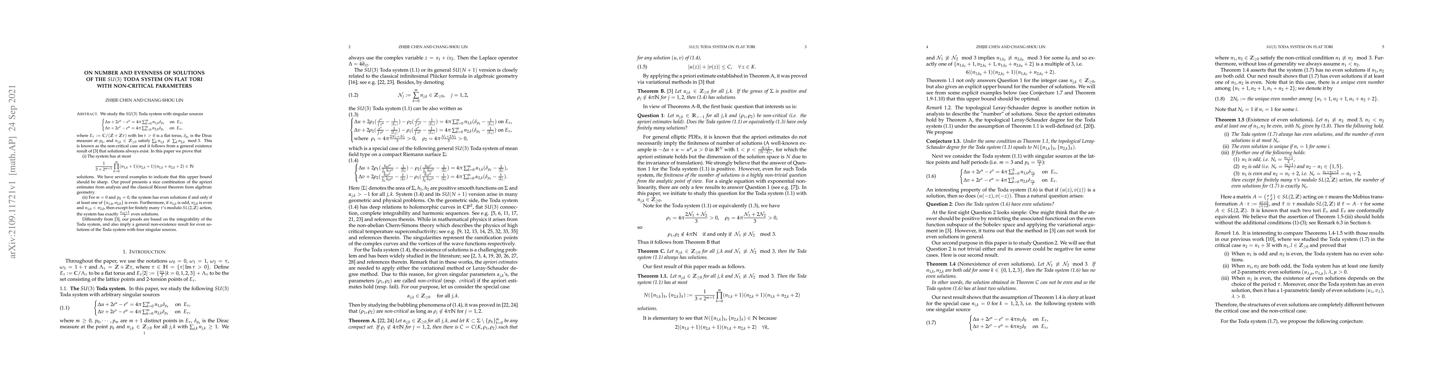 Thumbnail for On number and evenness of solutions of the $SU(3)$ Toda system on flat
  tori with non-critical parameters