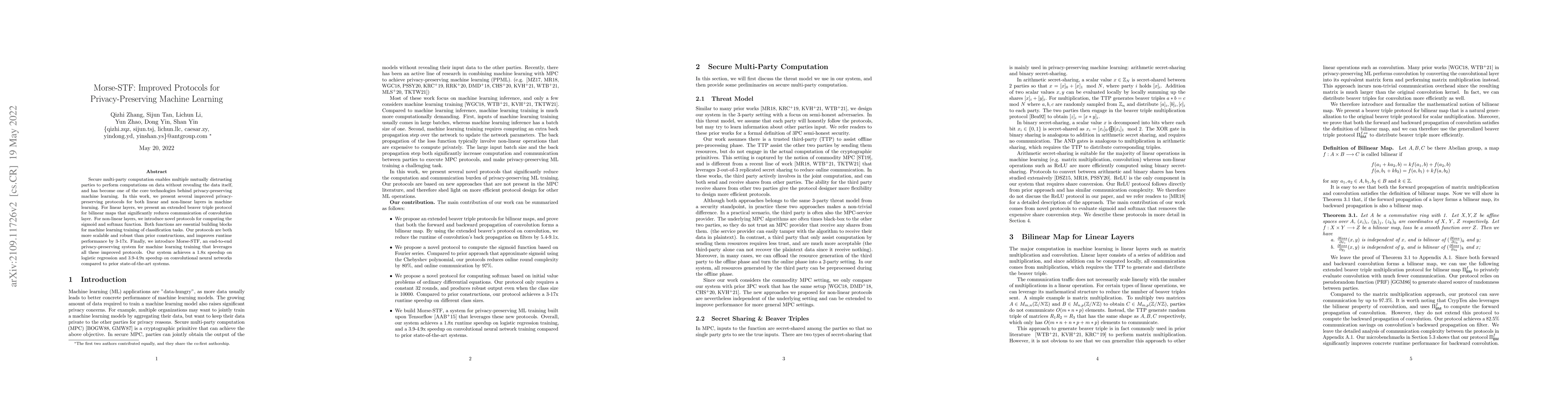 Thumbnail for Morse-STF: Improved Protocols for Privacy-Preserving Machine Learning