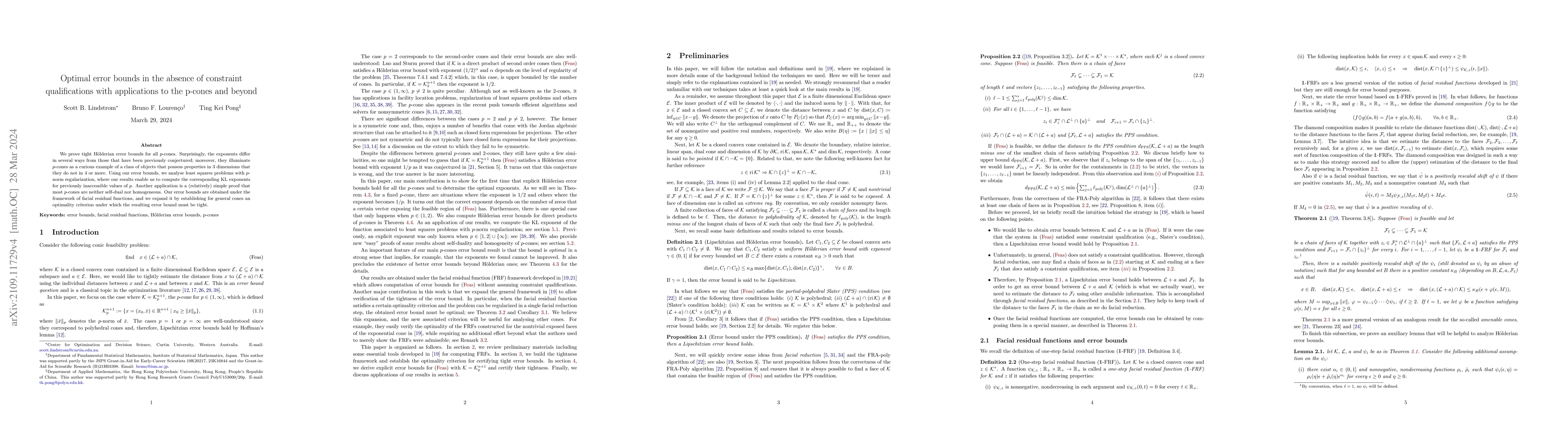Thumbnail for Optimal error bounds in the absence of constraint qualifications with
  applications to the $p$-cones and beyond