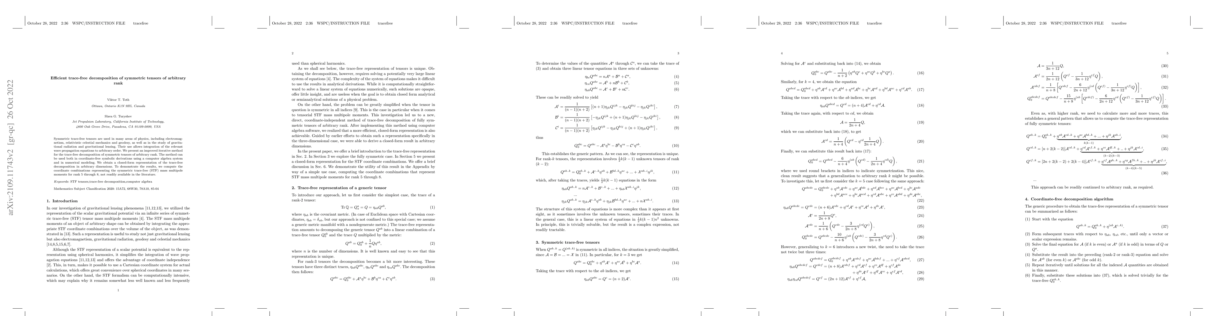 Thumbnail for Efficient trace-free decomposition of symmetric tensors of arbitrary
  rank