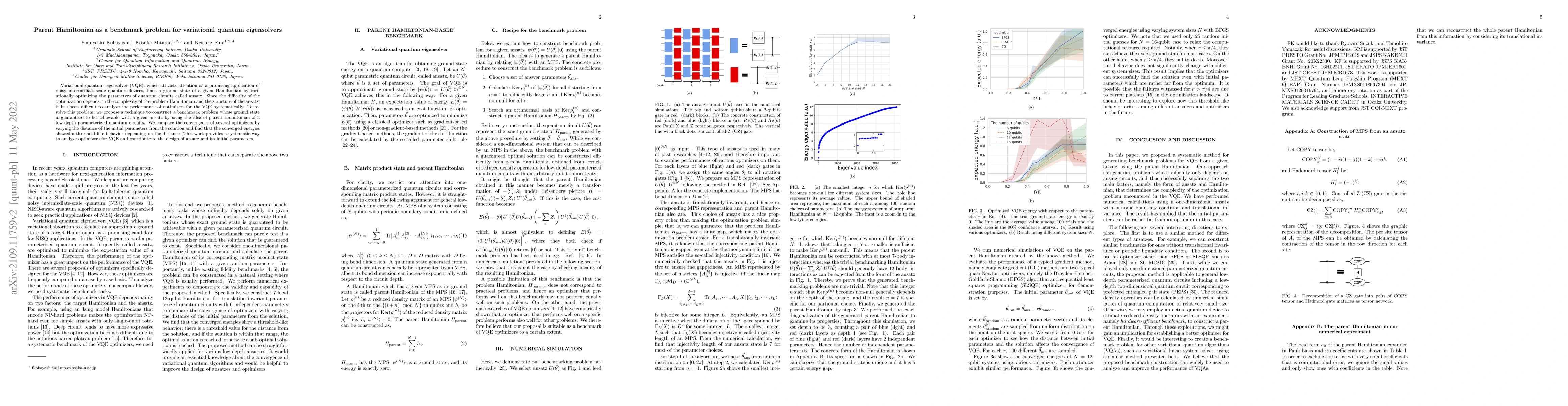 Thumbnail for Parent Hamiltonian as a benchmark problem for variational quantum
  eigensolvers