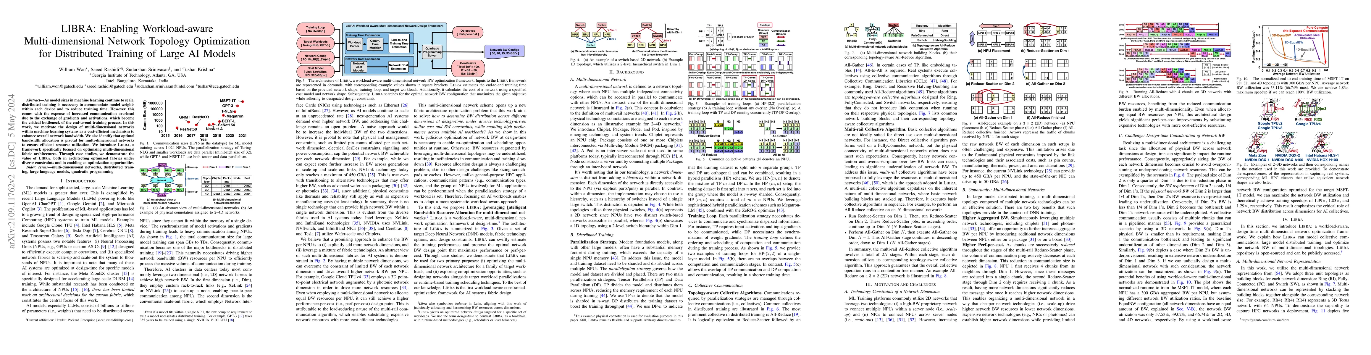 Thumbnail for LIBRA: Enabling Workload-aware Multi-dimensional Network Topology
  Optimization for Distributed Training of Large AI Models
